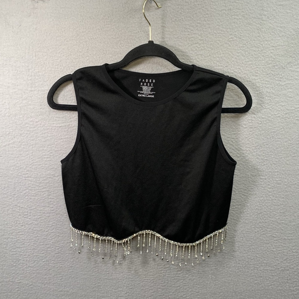 Faded Rose Glam Rhinestone Fringe Crop Top Y2K Party Concert Top Size XL